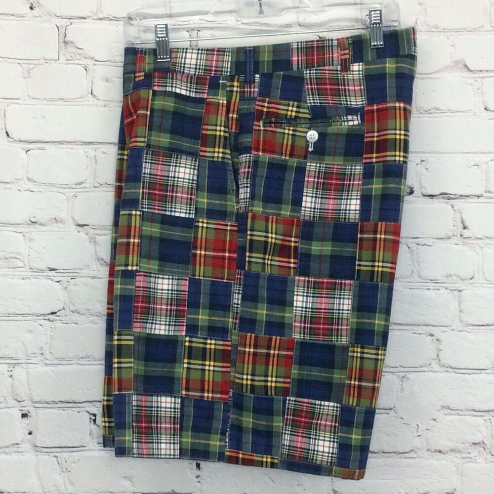 Berle Men’s Golf Shorts Size 35 Patchwork Madras Flat Front Sports Beach Boating